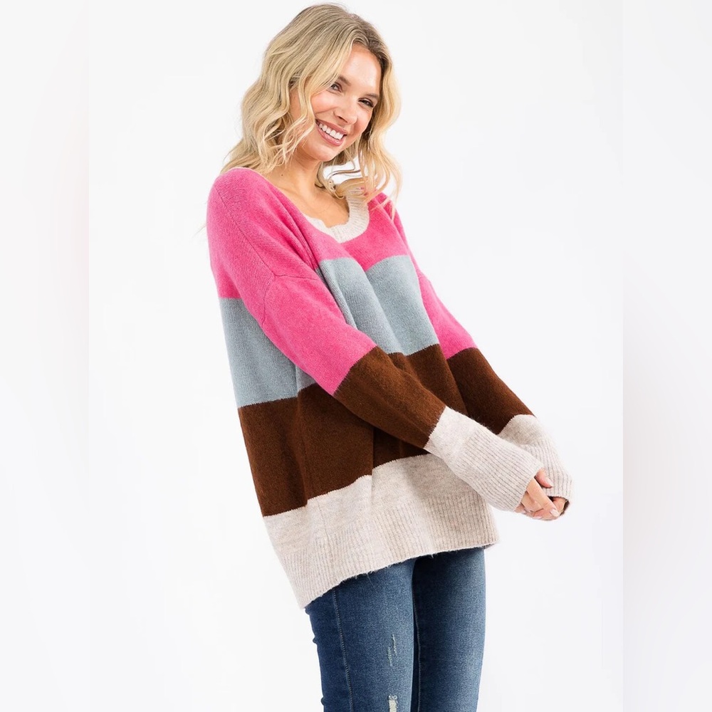 041 Miracle Women’s Long Sleeve Color-Block Pullover Sweater